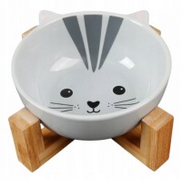 Food bowl 330ml, cat water bowl, ceramic / bamboo
