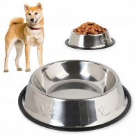 Stainless steel bowl for cats and dogs, non-slip rubber