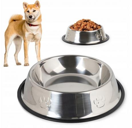Stainless steel bowl for cats and dogs, non-slip rubber